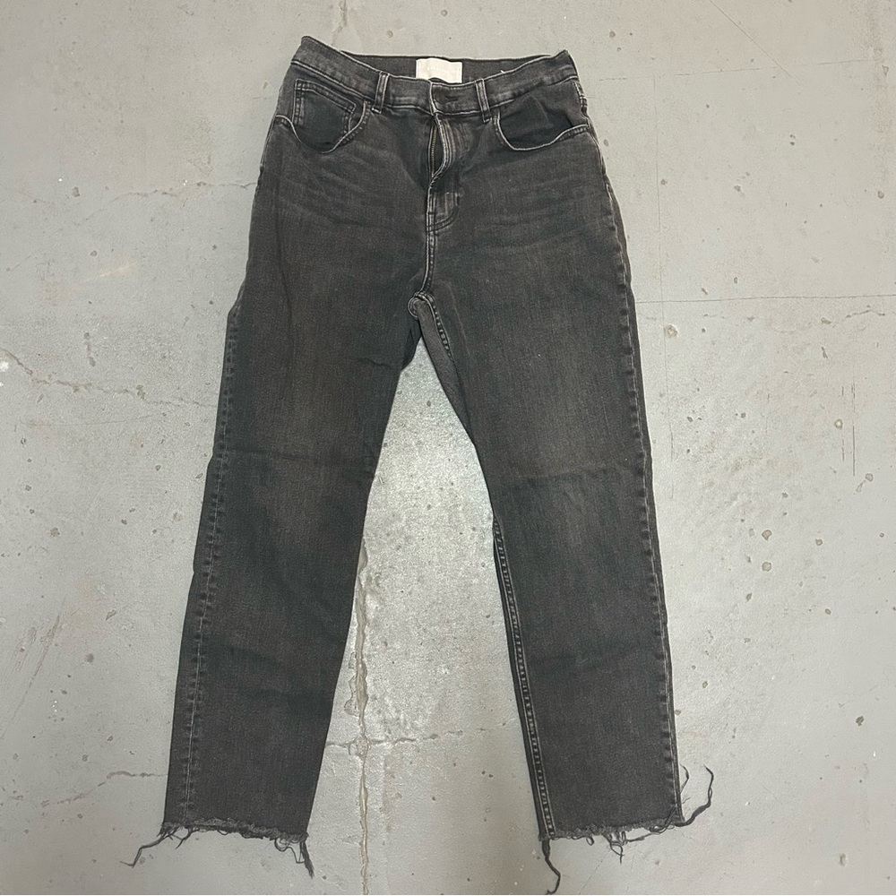 Everlane High Waist Straight Jeans Black Raw Hem